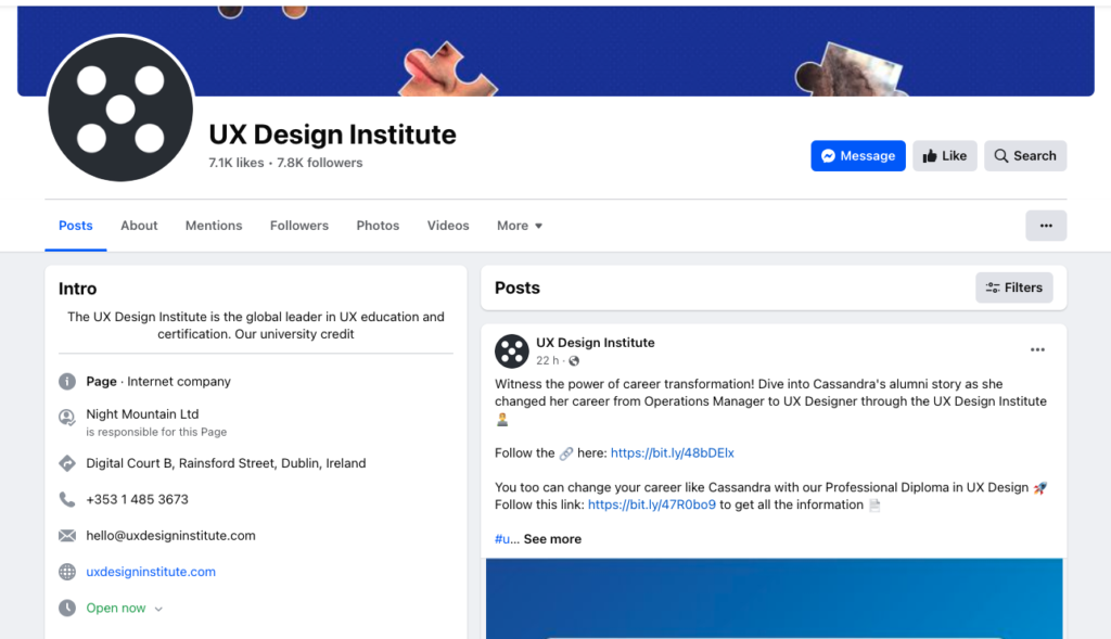 ux design institute facebook page