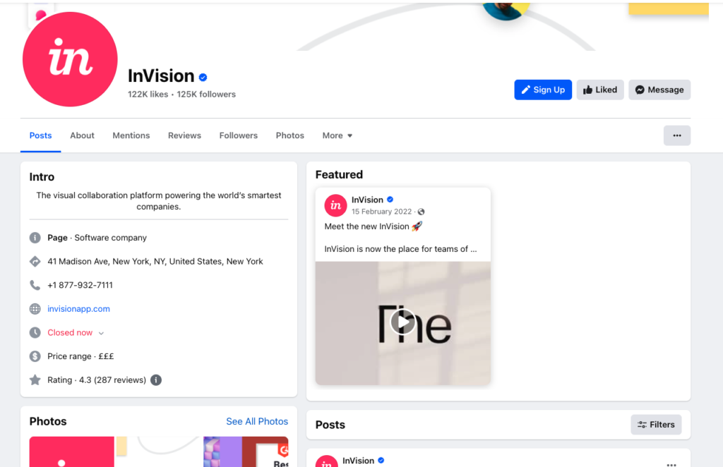 invision facebook page