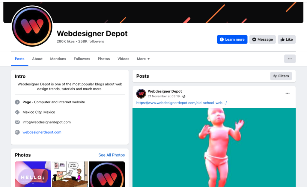 Webdesigner Depot  facebook page