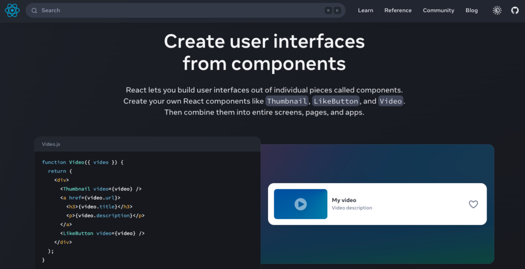 Create user interfaces from components JavaScript Libraries & Frameworks